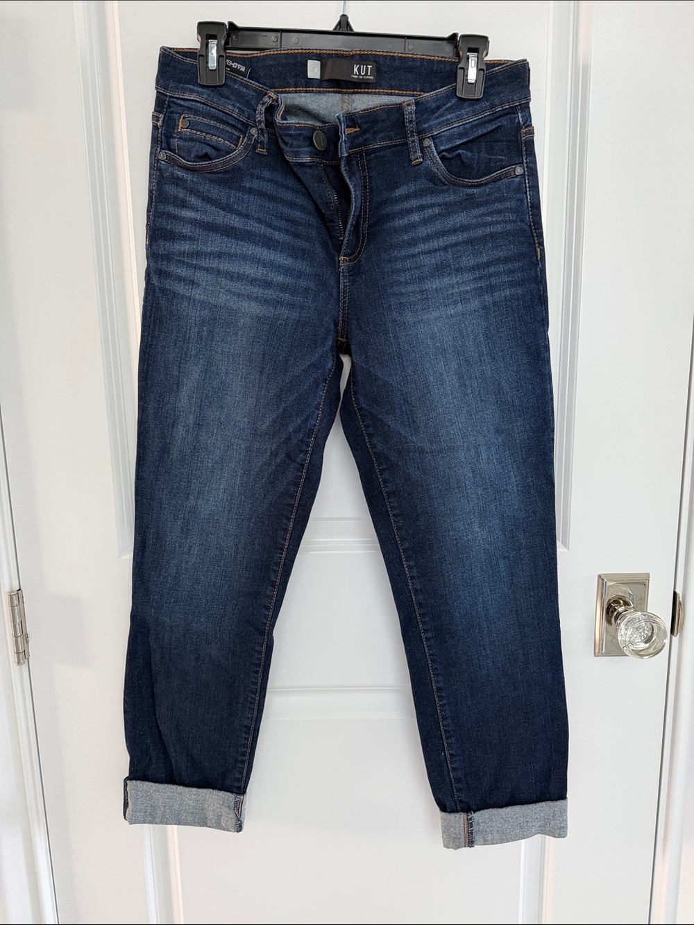 Kut from the Kloth Dark Blue Boyfriend Jeans with Cuffed Hem